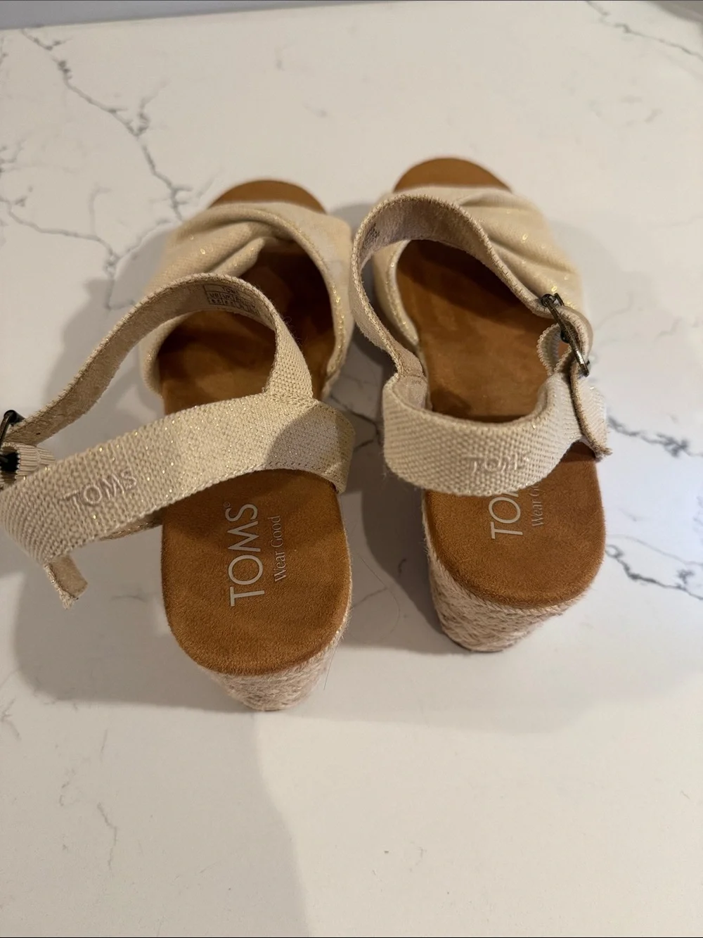 TOMS Natural Canvas Crossband Espadrille Wedge Sandals